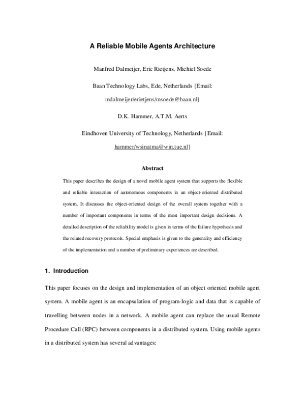 (PDF) A reliable mobile agents architecture