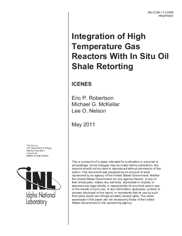 (PDF) Integration of High Temperature Gas Reactors with in Situ Oil ...