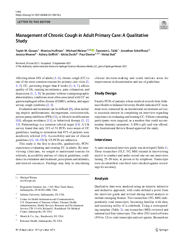 (PDF) Management of Chronic Cough in Adult Primary Care: A Qualitative ...