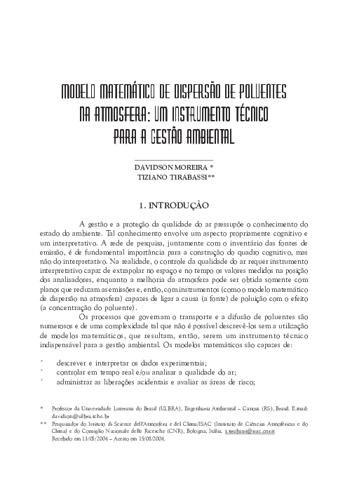 (PDF) Mathematical model of pollutants dispersion in the atmosphere: an ...
