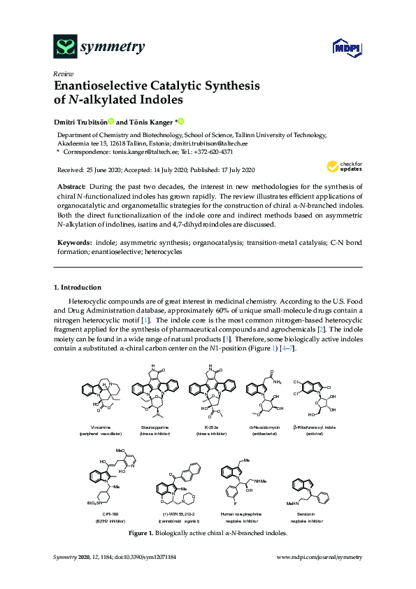 (PDF) Enantioselective Catalytic Synthesis of N-alkylated Indoles