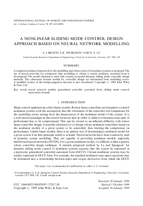 (PDF) A nonlinear sliding mode control design approach based on neural ...
