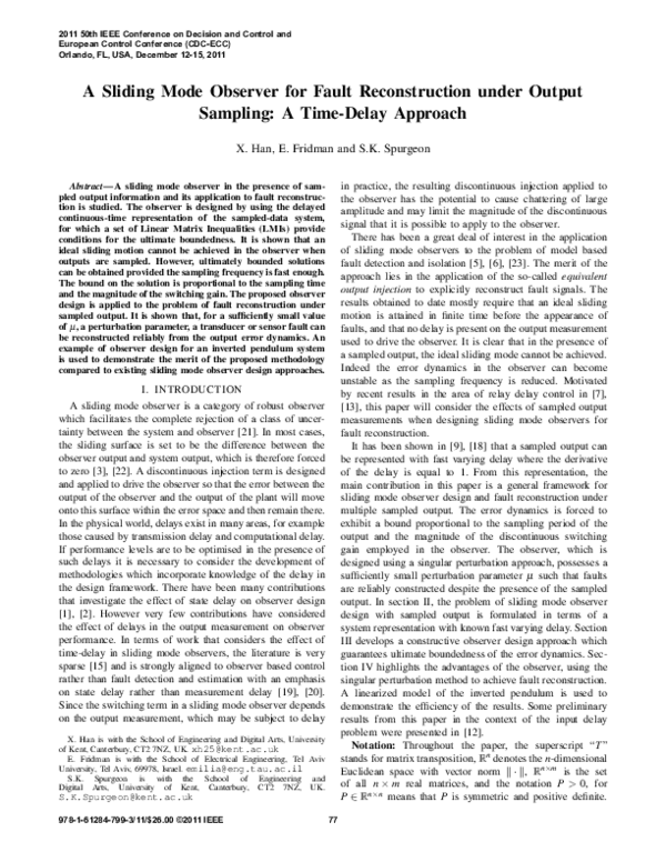 (PDF) A sliding mode observer for fault reconstruction under output ...