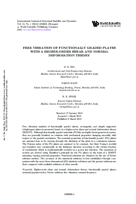(PDF) Free Vibration of Functionally Graded Plates with a Higher-Order ...