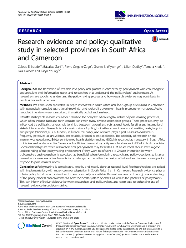 (PDF) Research evidence and policy: qualitative study in selected ...
