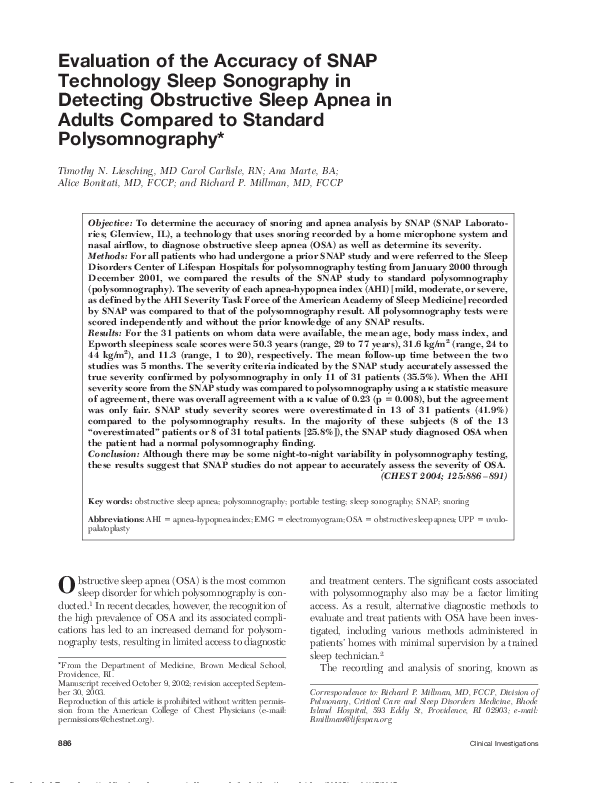 (PDF) Evaluation of the Accuracy of SNAP Technology Sleep Sonography in ...