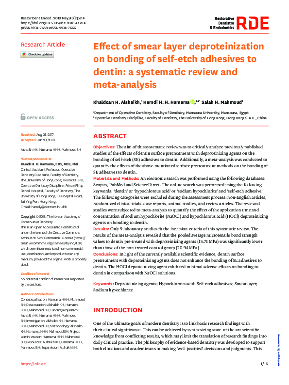 (PDF) Effect of smear layer deproteinization on bonding of selfetch