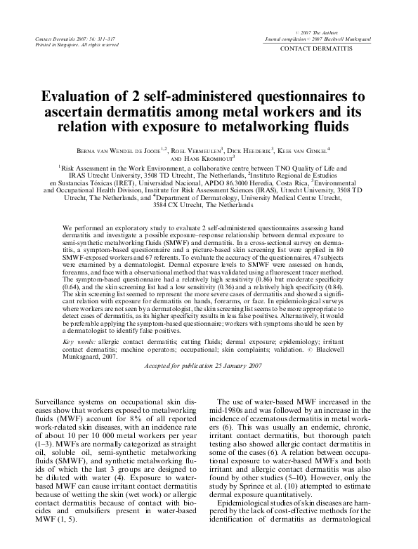 (PDF) Evaluation of 2 selfadministered questionnaires to ascertain