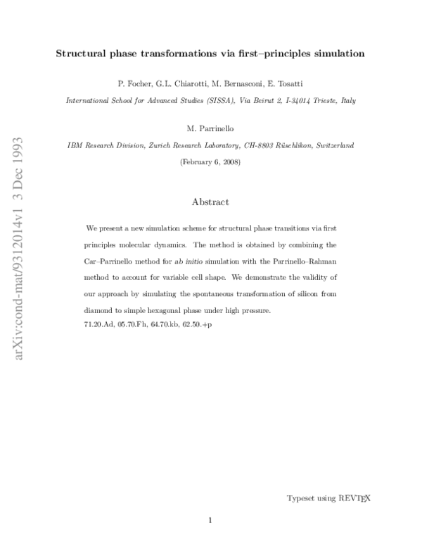 (PDF) Structural Phase Transformations via First-Principles Simulation ...