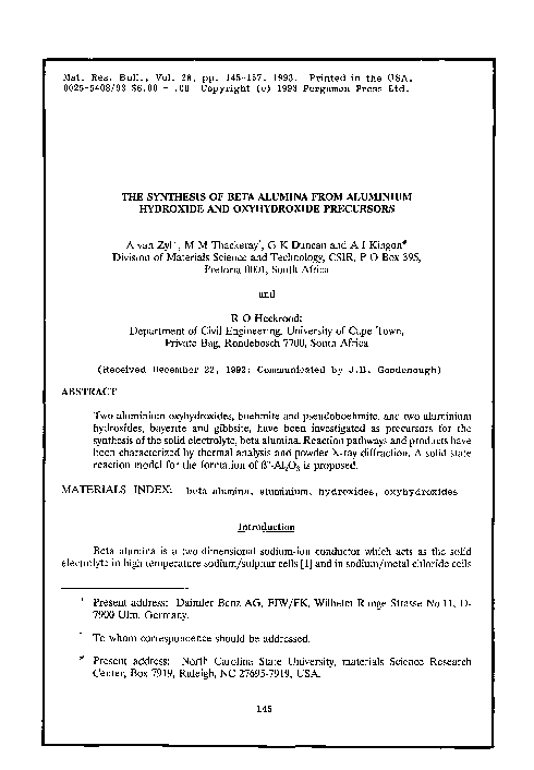 (PDF) The synthesis of beta alumina from aluminium hydroxide and ...