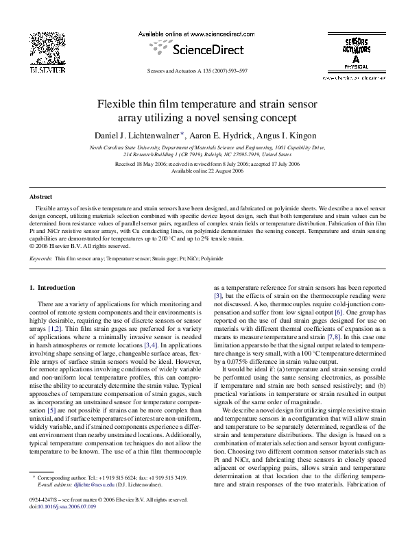 (PDF) Flexible thin film temperature and strain sensor array utilizing ...