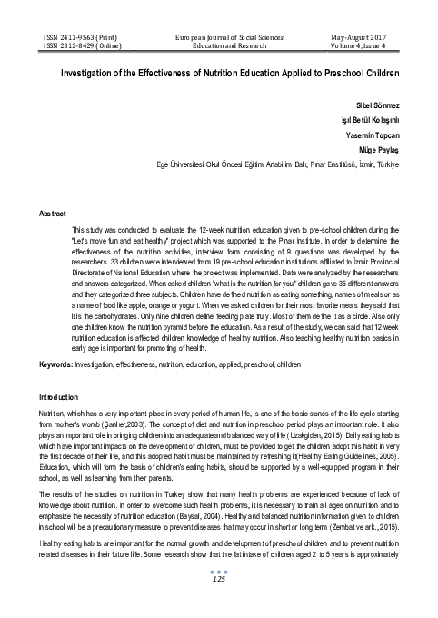 (PDF) Investigation of the Effectiveness of Nutrition Education Applied ...