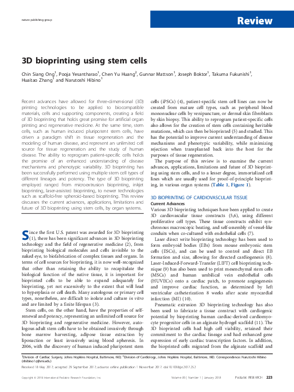 (PDF) 3D bioprinting using stem cells