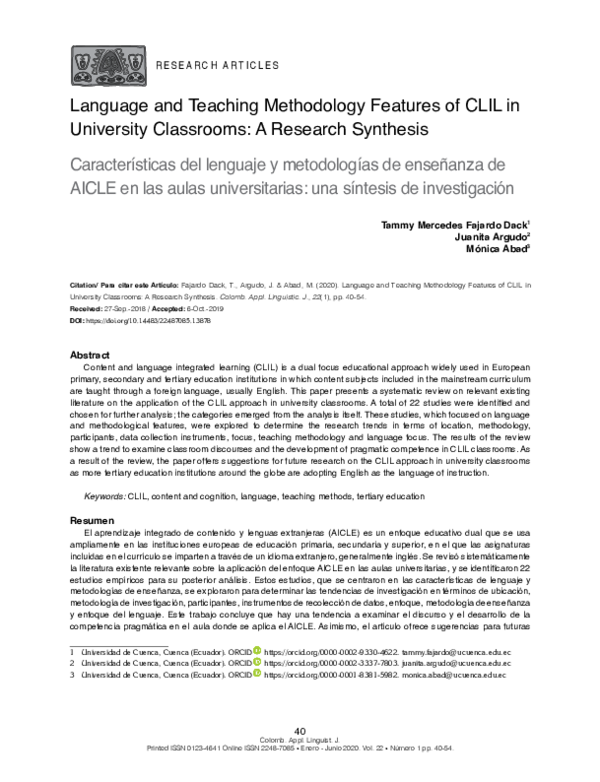 (PDF) Language and Teaching Methodology Features of CLIL in University ...