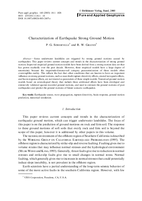 (PDF) Characterization of Earthquake Strong Ground Motion