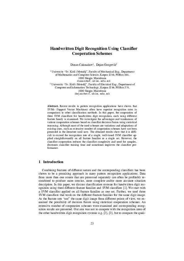 (PDF) Handwritten Digit Recognition Using Classifier Cooperation Schemes