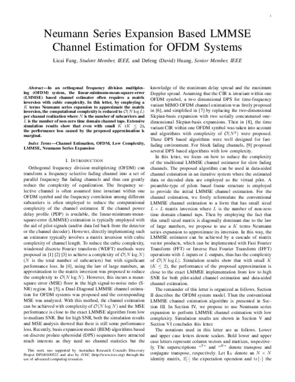 (PDF) Neumann Series Expansion Based LMMSE Channel Estimation for OFDM ...