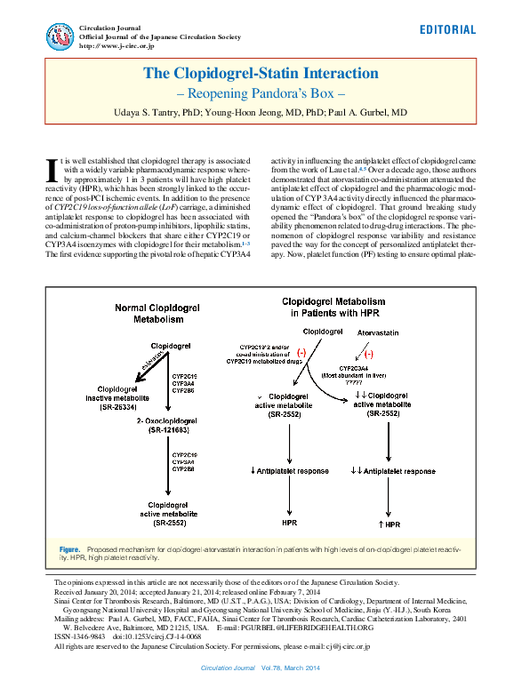 (PDF) The ClopidogrelStatin Interaction Udaya Tantry Academia.edu