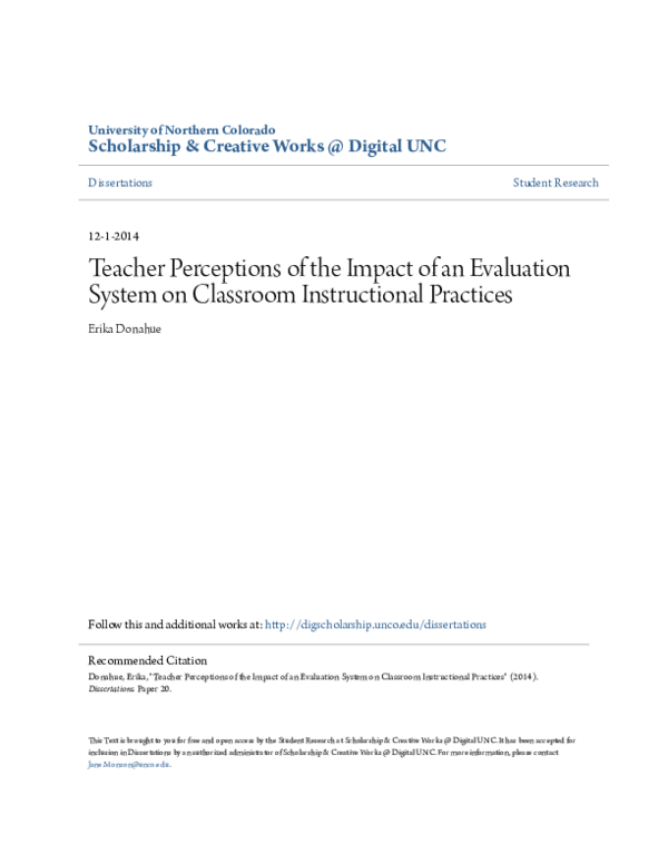 (PDF) Teacher Perceptions of the Impact of an Evaluation System on ...