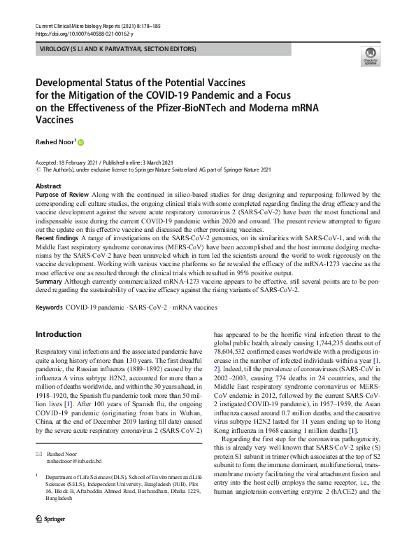 (PDF) Developmental Status of the Potential Vaccines for the Mitigation ...
