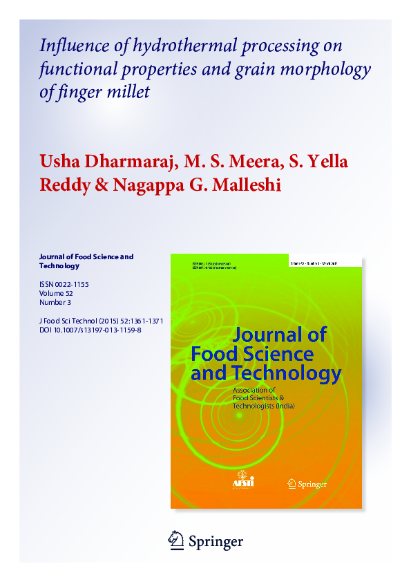 (PDF) Influence of hydrothermal processing on functional properties and