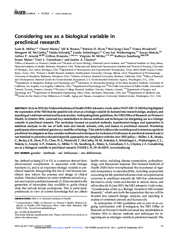 (PDF) Considering sex as a biological variable in preclinical research