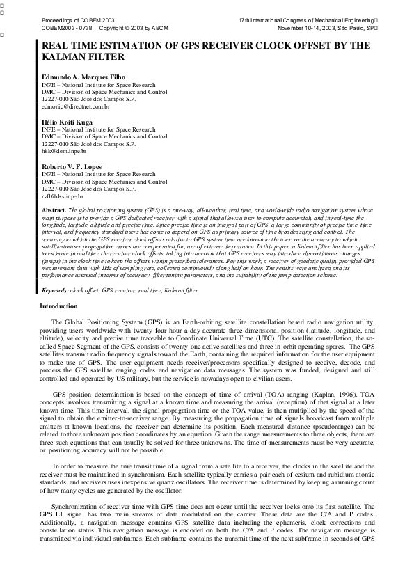 (PDF) Real Time Estimation of GPS Receiver Clock Offset by the Kalman ...