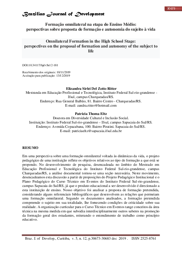(PDF) Formação omnilateral na etapa do Ensino Médio: perspectivas sobre ...