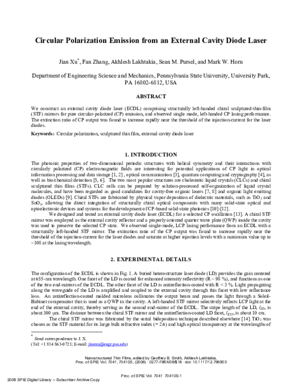 (PDF) Circular polarization emission from an external cavity diode laser
