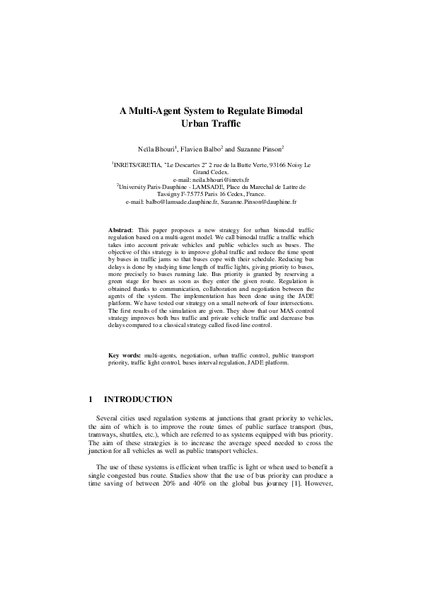 (PDF) A Multi-Agent System to Regulate Bimodal Urban Traffic