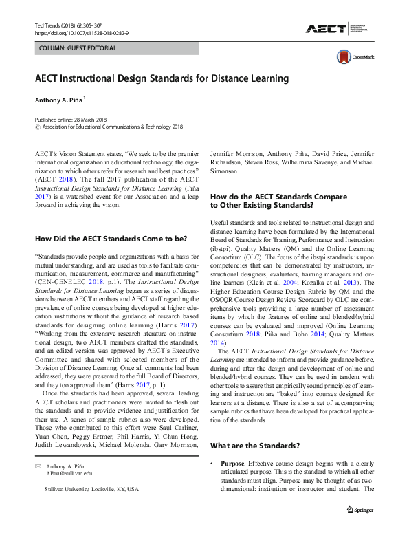 (PDF) AECT Instructional Design Standards for Distance Learning