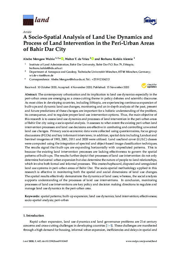 (PDF) A Socio-Spatial Analysis of Land Use Dynamics and Process of Land ...