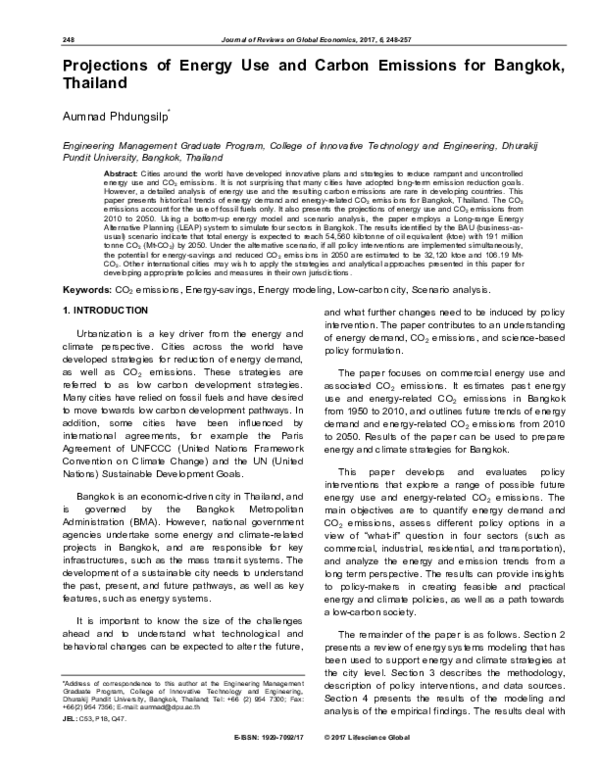 (PDF) Projections of Energy Use and Carbon Emissions for Bangkok, Thailand