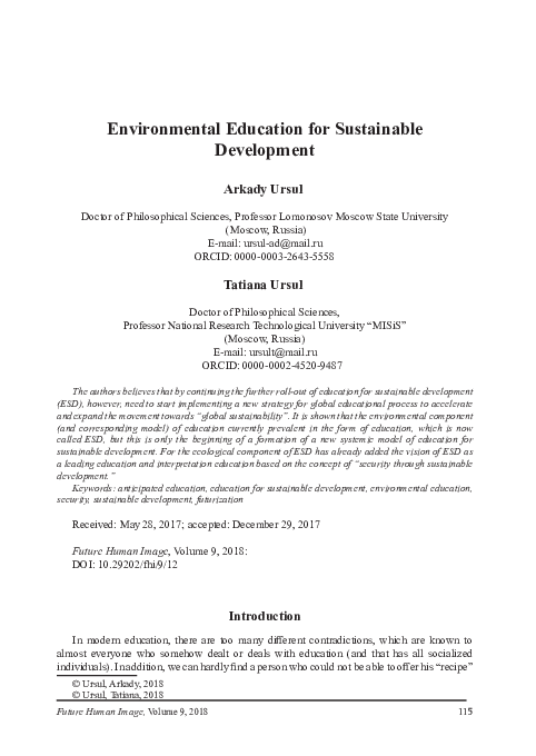 (PDF) Environmental Education for Sustainable Development in High ...