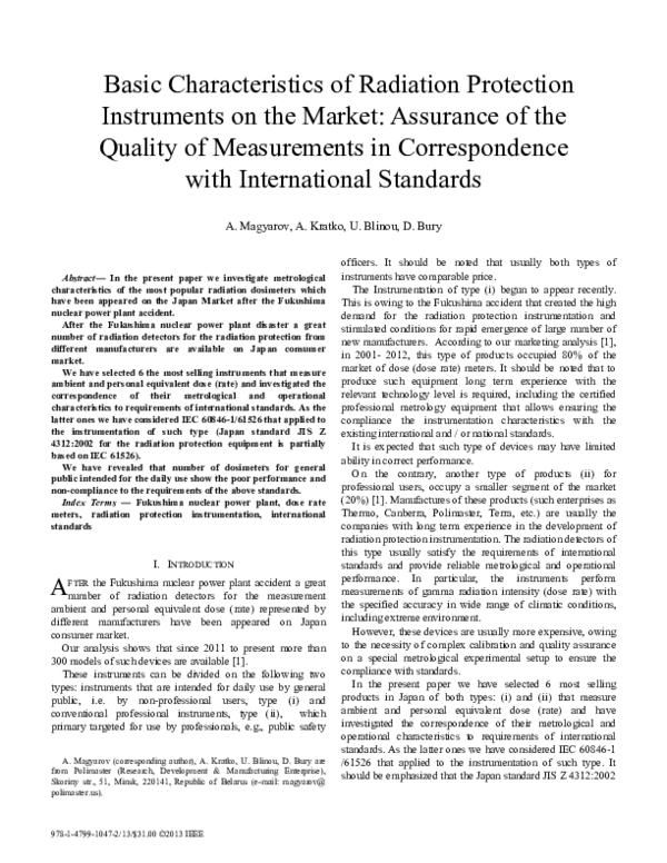 (PDF) Basic characteristics of radiation protection instruments on the ...