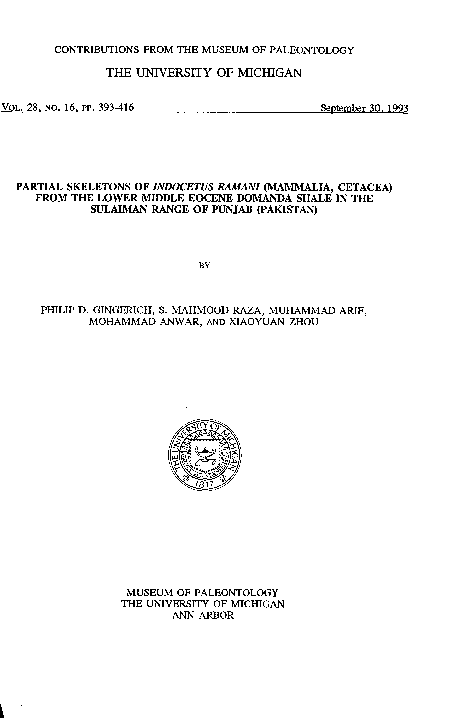 (PDF) Partial skeletons of Indocetus ramani (Mammalia, Cetacea) from ...