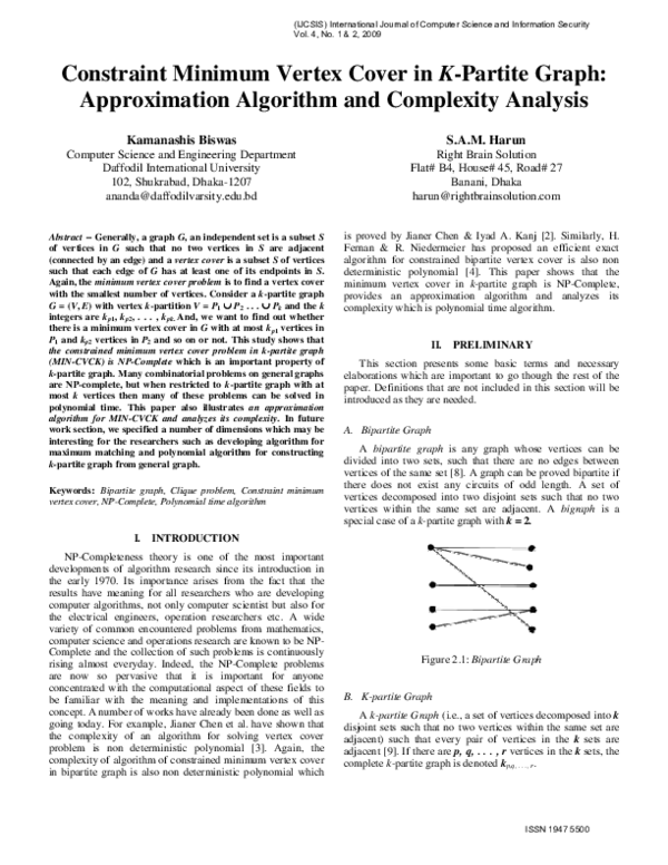 (PDF) Constraint Minimum Vertex Cover in K Partite Graph, Approximation ...