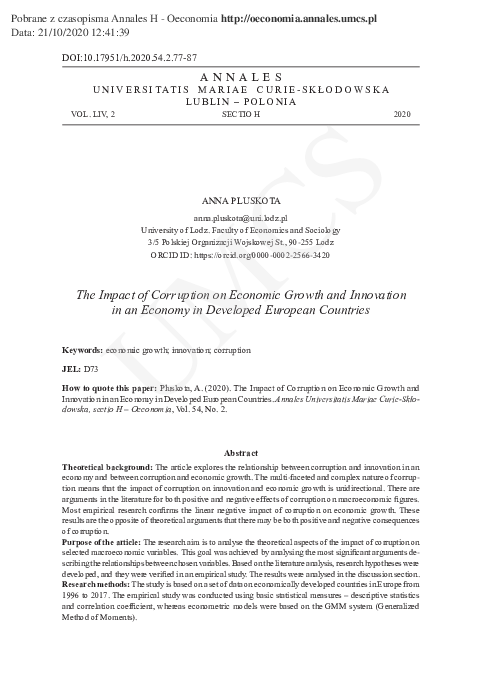 (PDF) The Impact of Corruption on Economic Growth and Innovation in an ...