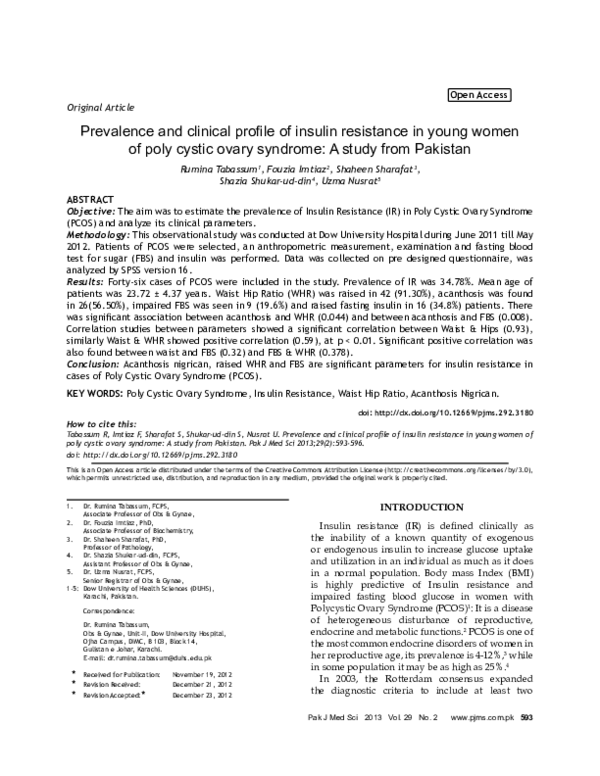 (PDF) Prevalence and clinical profile of insulin resistance in young ...