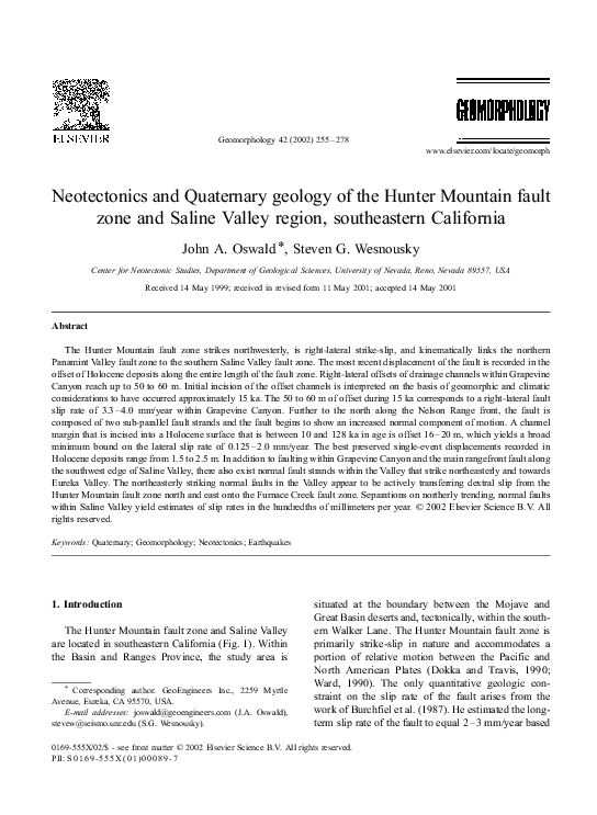 (PDF) Neotectonics and Quaternary geology of the Hunter Mountain fault ...
