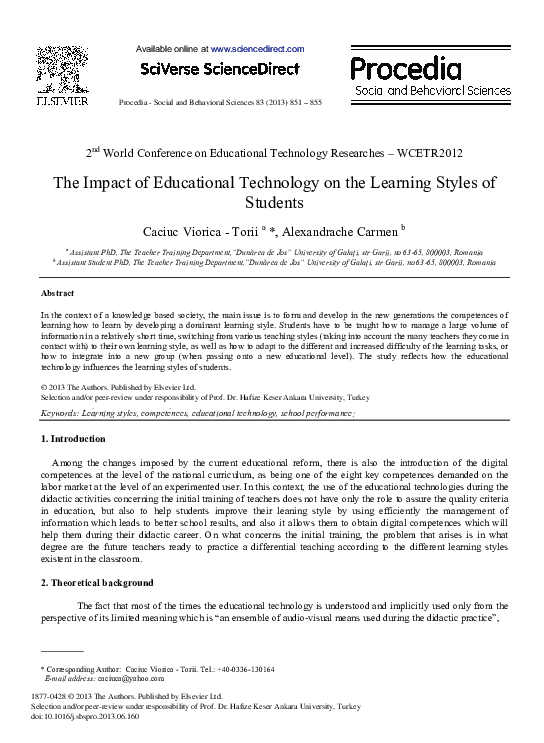 (PDF) The Impact of Educational Technology on the Learning Styles of ...