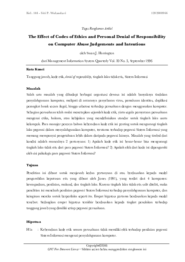 (PDF) The Effect of Codes of Ethics and Personal Denial of ...