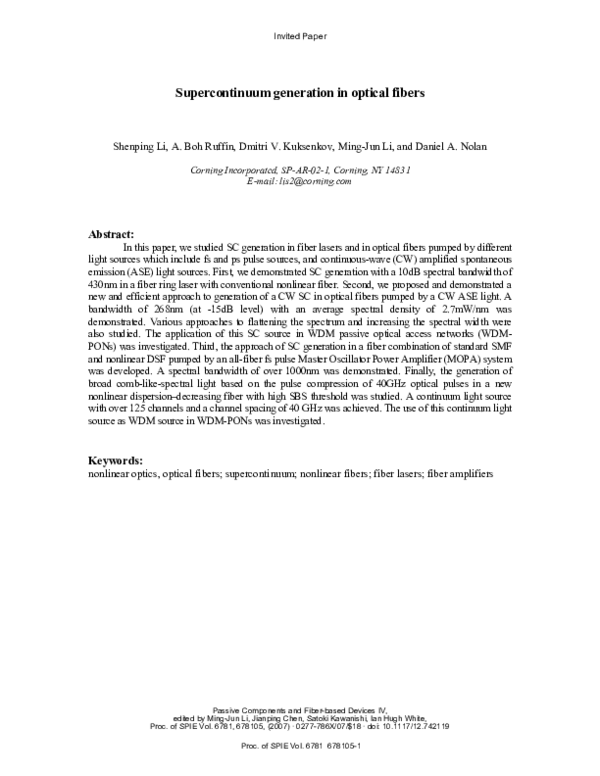 (PDF) Supercontinuum generation in optical fibers