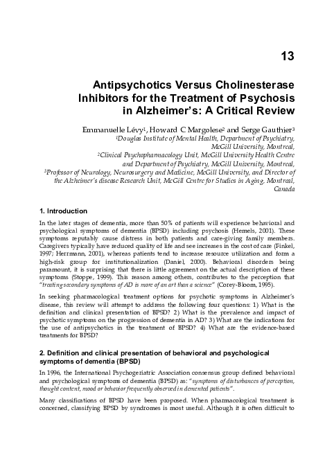 (PDF) Antipsychotics Versus Cholinesterase Inhibitors for the Treatment ...