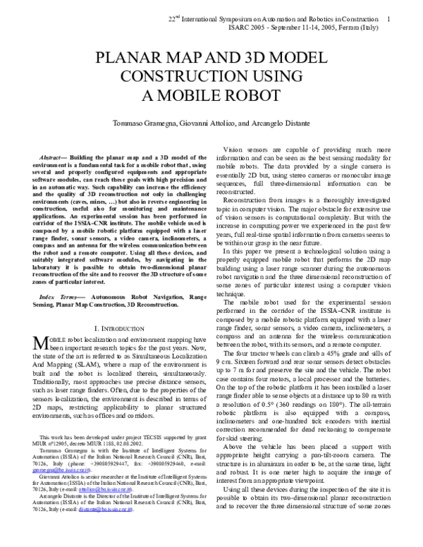 (PDF) Planar Map and 3D Model Construction Using a Mobile Robot