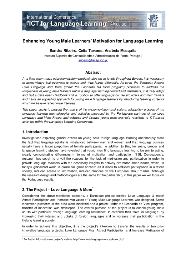 (PDF) Enhancing Young Male Learners' Motivation for Language Learning