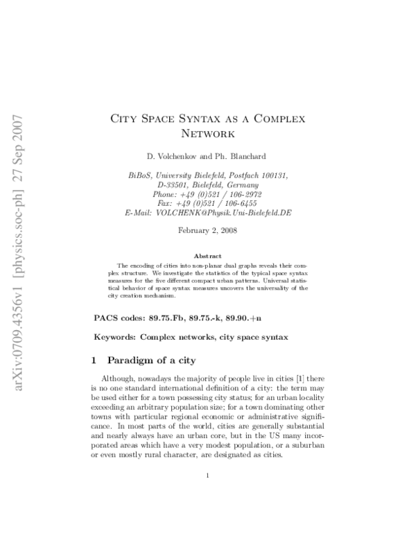 (PDF) City Space Syntax as a Complex Network