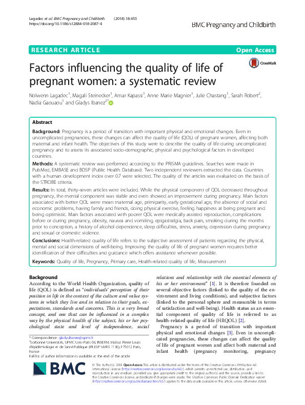 (PDF) Factors influencing the quality of life of pregnant women: a ...