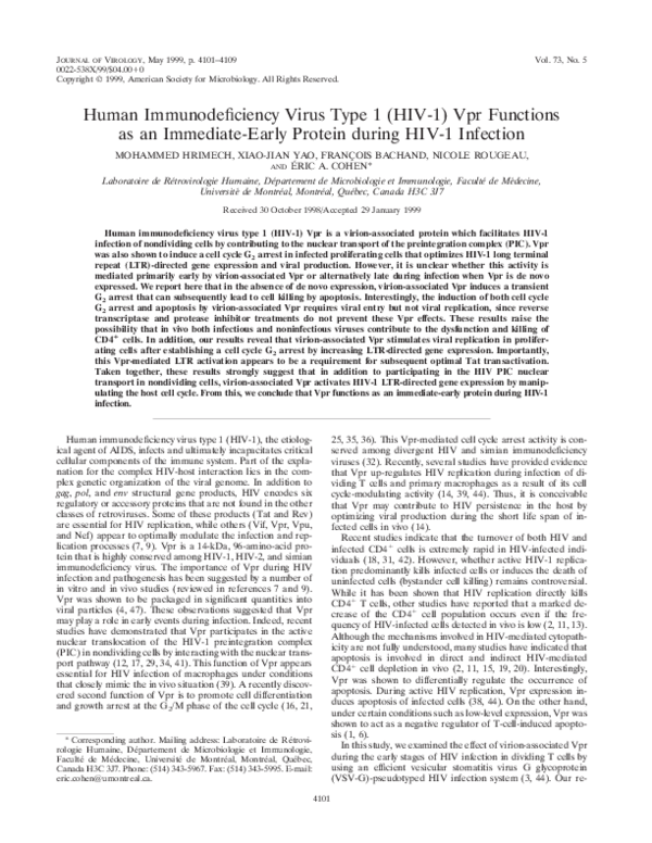 (PDF) Human immunodeficiency virus type 1 (HIV-1) Vpr functions as an ...