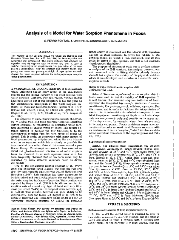 (PDF) Analysis of a Model for Water Sorption Phenomena in Foods